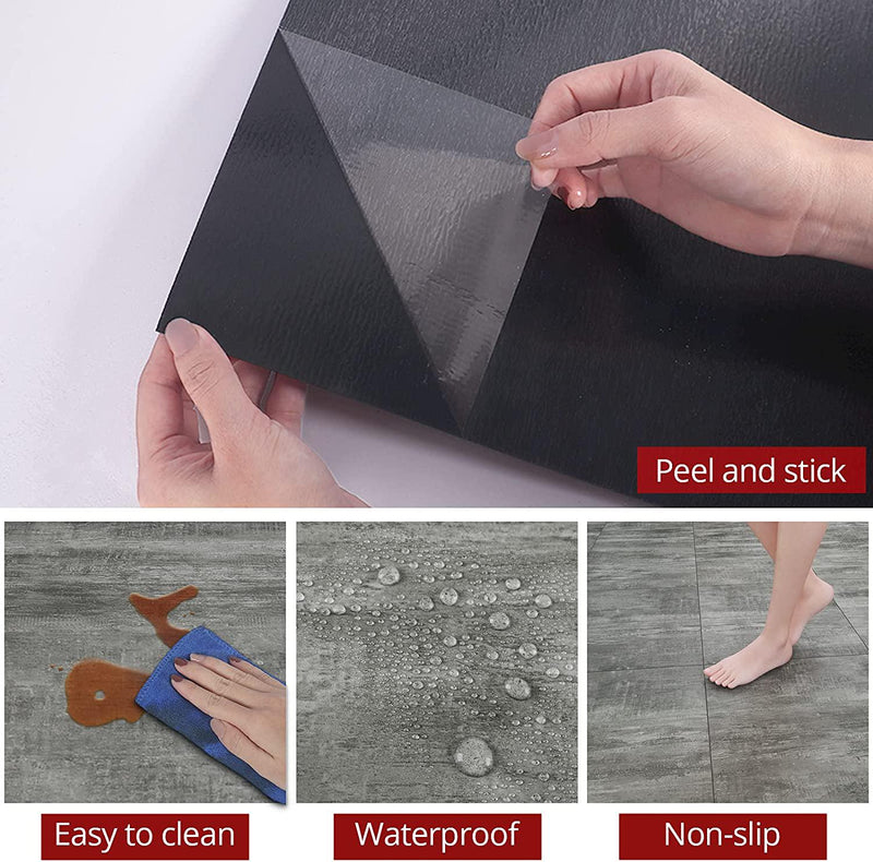 WESTICK Floor Tiles Peel and Stick Waterproof Non-Slip Vinyl Flooring Thick Wood Durable Tile Stickers Removable Adhesive Backsplash Tile for Kitchen Living Room Bathroom Bedroom Grey 10 PCS 12 x 12