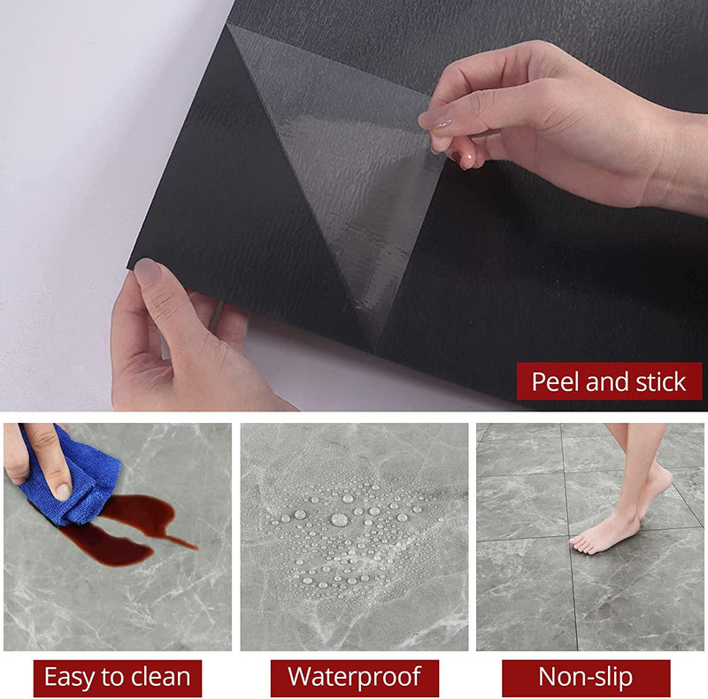 WESTICK Peel and Stick Floor Tile Grey Marble Vinyl Flooring Self Adhesive Waterproof Tile Stickers Thicker Removable Textured Backsplash Tile for Kitchen Bedroom Bathroom Living Room 20 PCS 12 x 12