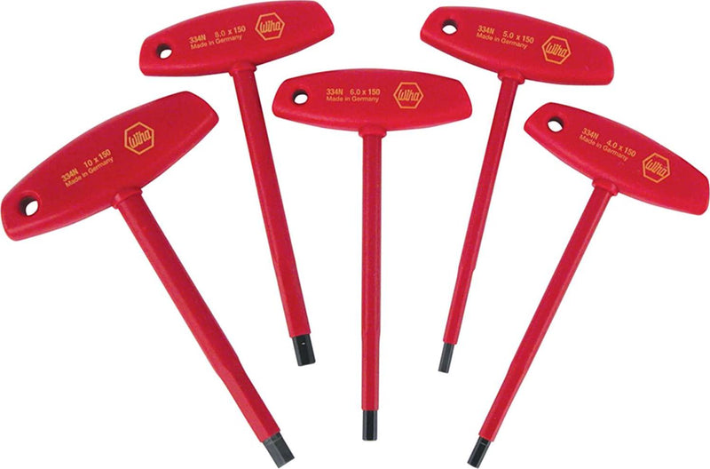 WIHA 33478 Insulated T-Handle Hex Metric Set with 4.0, 5.0, 6.0, 8.0 and 10.0mm, 5-Piece