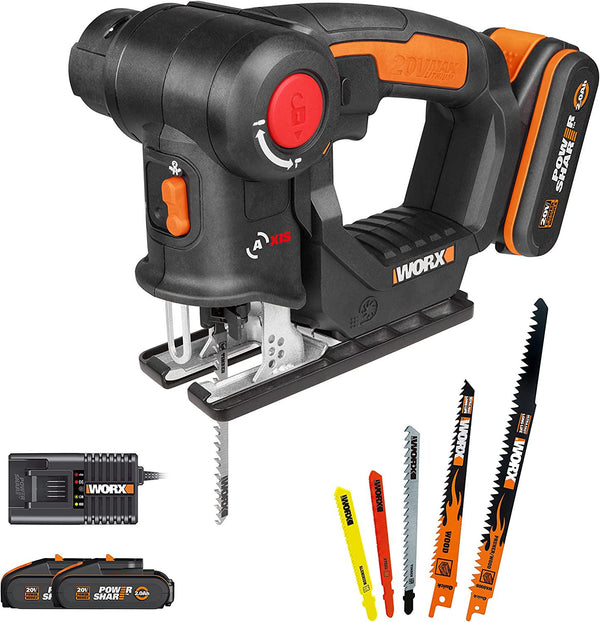 WORX 20V Cordless Universal Saw WX550.3, PowerShare, Jigsaw and Reciprocating Saw, 2 Saws in 1, Accepts All Standard Blades, 2 Batteries