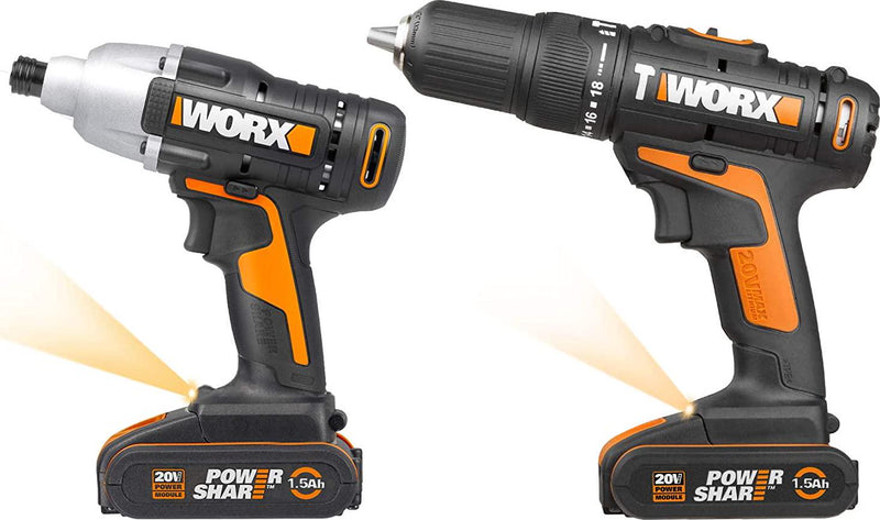WORX WX938 18V (20V MAX) Impact Driver and Hammer Drill Twin Pack, Black
