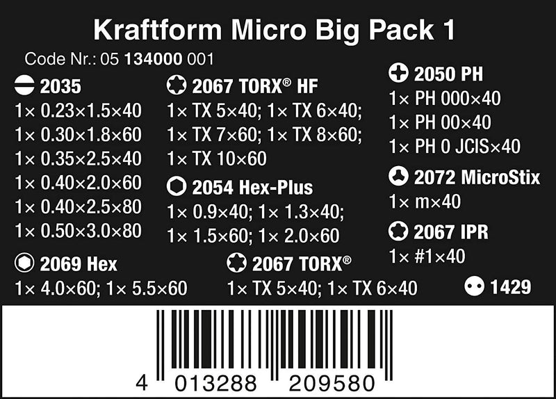 Wera 5134000001 Kraft form Micro Big Pack 1 Kraft Form Micro Big Pack 1 Screwdriver Set For Electronic Applications 25 Pieces, 25 Pieces