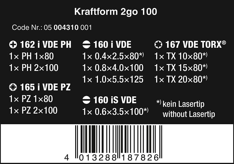 Wera Kraftform 2go 100 ForceForm Screwdriver Set 2 Go, 11 Pieces (4013288187826)