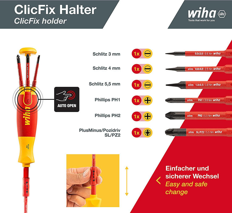 Wiha 38613, Schlitz/PH/SL+PZ (Klemmschrauben) im Blister, Red Yellow