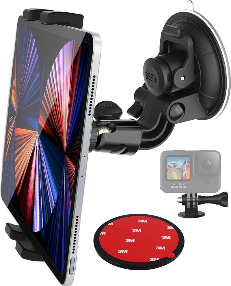 Car Dashboard Tablet Mount for Truck, Super Sticky Suction Cup Tablet  Holder with Telescopic Arm, Dash Windshield