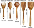 Wooden Utensils Set for Kitchen, ADLORYEA Wood Cooking Spoons Tools for Nonstick Cookware, 100% Handmade by Natural Teak Wood Without Any Painting