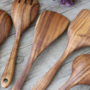 Wooden Utensils Set for Kitchen, ADLORYEA Wood Cooking Spoons Tools for Nonstick Cookware, 100% Handmade by Natural Teak Wood Without Any Painting