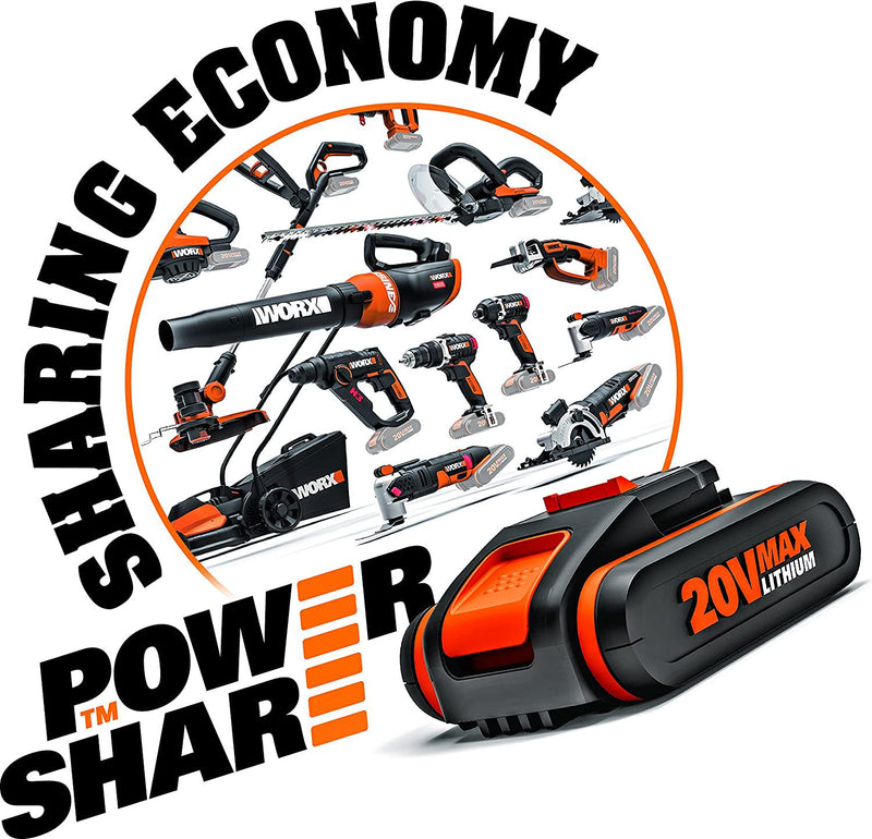 Worx 20V Combi Hammer Drill WX386, PowerShare, 18+1+1 Clutch Position, 13mm Keyless Chuck, Portable, 2 Batteries Included