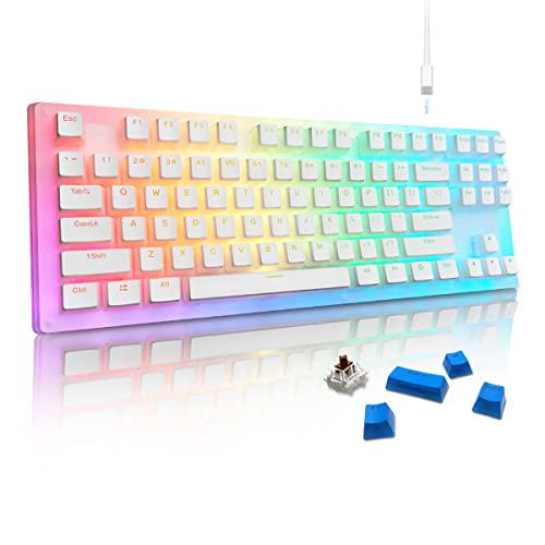 XVX Womier K87 PRO TKL Mechanical Keyboard, Hot Swappable Keyboard- Pudding Keycaps, Gateron Switch RGB Backlit Gaming Keyboard for PC PS4 Xbox