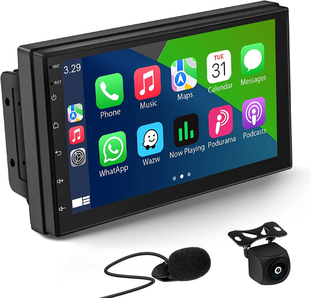 7 Inch Double Din Car Stereo for Apple Carplay & Android Auto with Blu