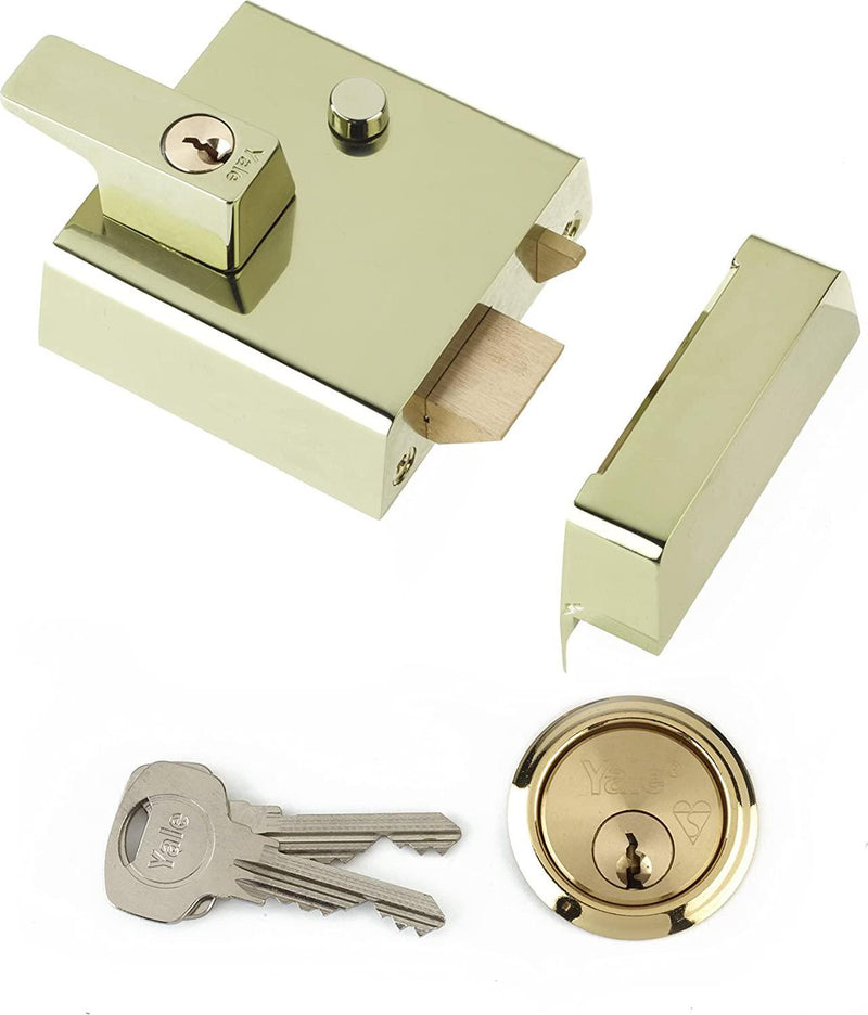 Yale P-1-BLX-PB-60 Double Locking Nightlatch, 60 mm Backset, Brass Finish, High Security, can be Locked from Inside with Key