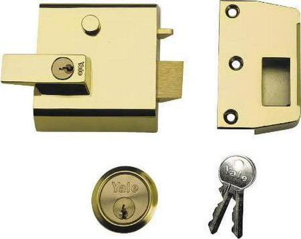 Yale P-1-BLX-PB-60 Double Locking Nightlatch, 60 mm Backset, Brass Finish, High Security, can be Locked from Inside with Key