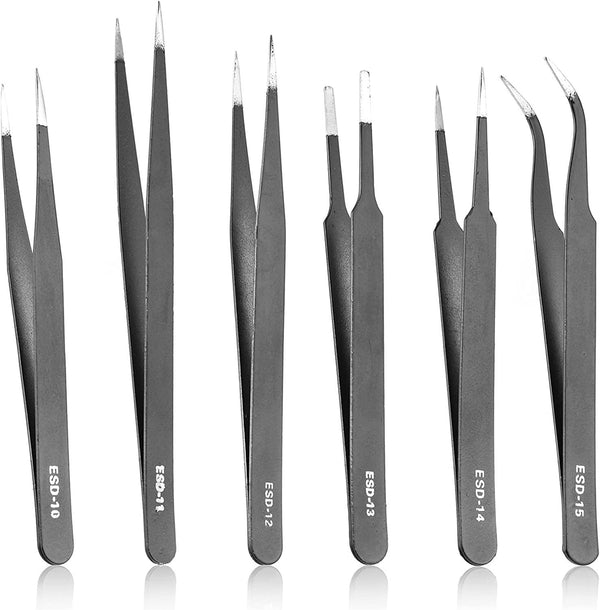 Yenghome 6 PCS Precision Tweezers Set, Anti-Static ESD Stainless Steel for Electronics,Beauty,Soldering,Nail Art,Crafting,Jewelry,Laboratory Work