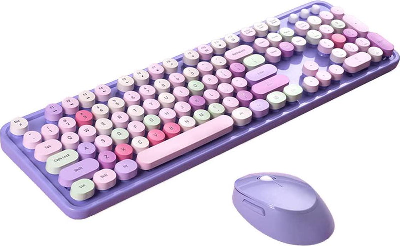 Youker Wireless Keyboard and Mouse Combo, 2.4GHz USB Wireless Connection Retro Keyboard with Numeric Keypad and Optical Mice Set, Colorful Keyboard with Stylish Round Keys Windows XP/7/8/10/MacOS