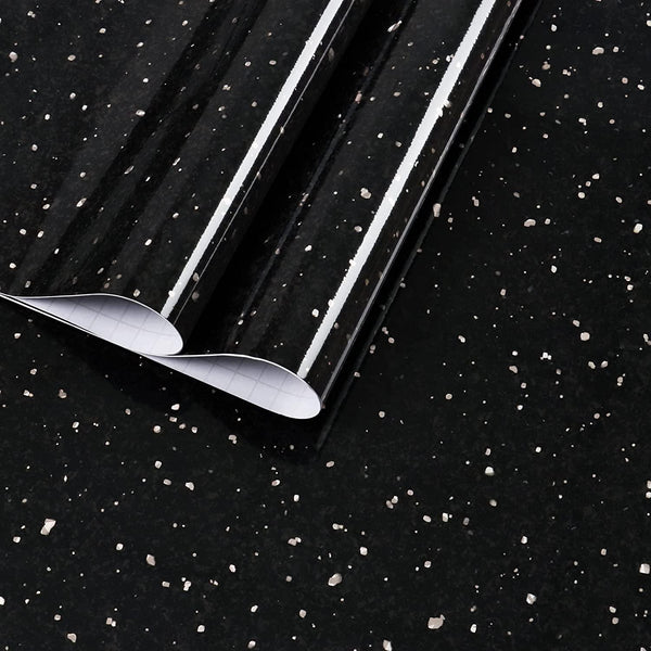 Yullpaper 24 x 236 Black Granite Contact Paper for Countertops Waterproof Glossy Black Marble Contact Paper Removable Marble Wallpaper Stick on Backsplash Bathroom Shelf Liner Counter Top Stick Paper