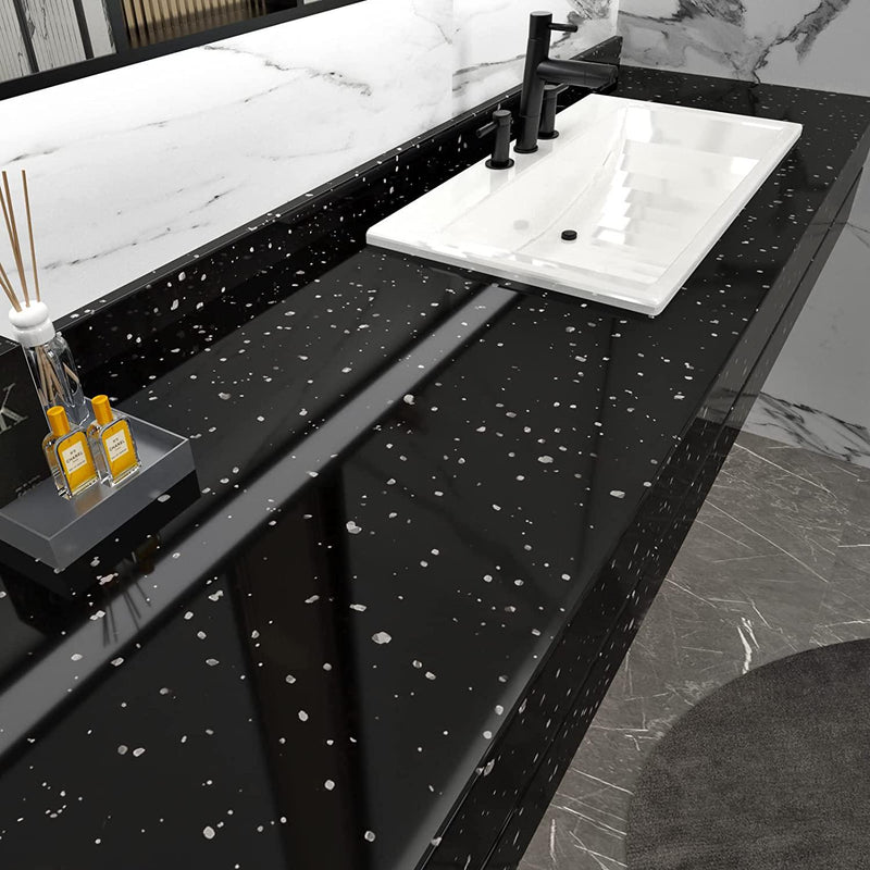 Yullpaper 24 x 236 Black Granite Contact Paper for Countertops Waterproof Glossy Black Marble Contact Paper Removable Marble Wallpaper Stick on Backsplash Bathroom Shelf Liner Counter Top Stick Paper