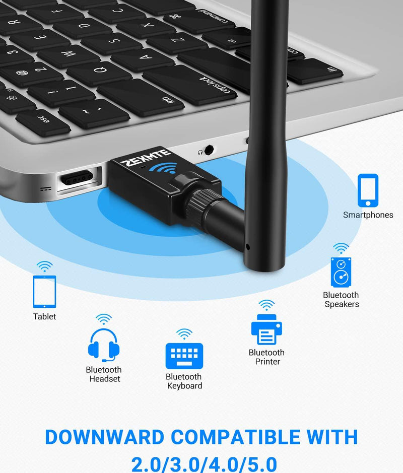  ZEXMTE Bluetooth Adapter for PC 5.1 USB Bluetooth Dongle 5.1  EDR, Bluetooth Adapter for PC Windows 11/10/8/7-Bluetooth USB Adapter for  Computer/Laptop-2 Pack : Electronics