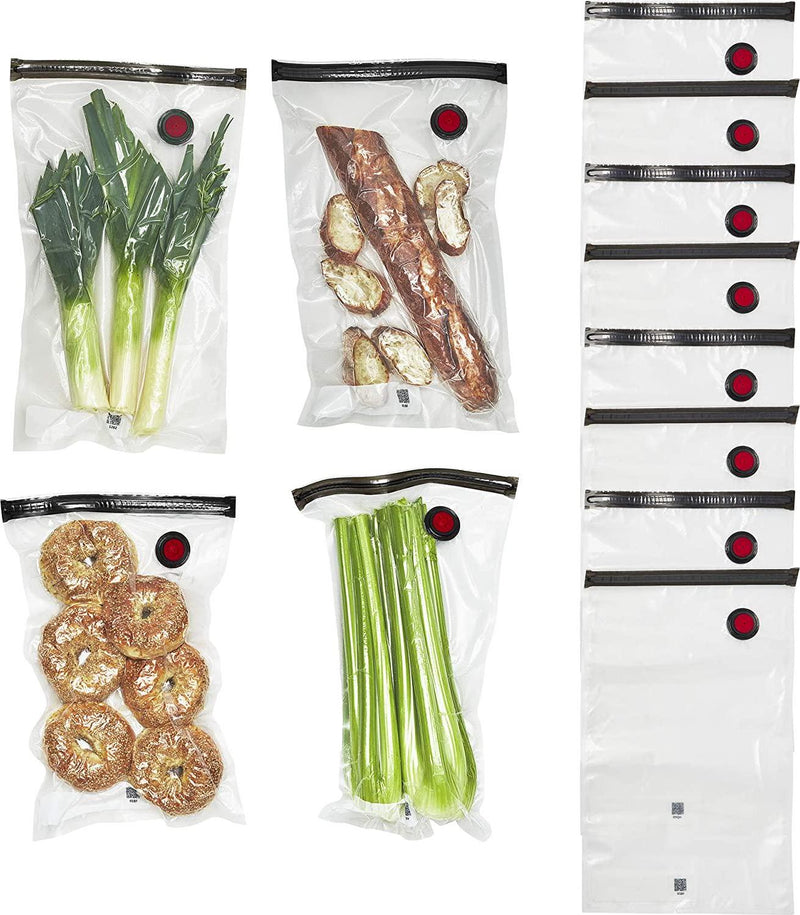 ZWILLING Fresh and Save Vacuum Sealer Bags for Food, 2 1/4 Gallon, Reusable Sous Vide Bags, Reusable Food Storage Bags for Meal Prep, Reusable Snack Bags, Dishwasher Safe, Set 12-pc, Large, Clear