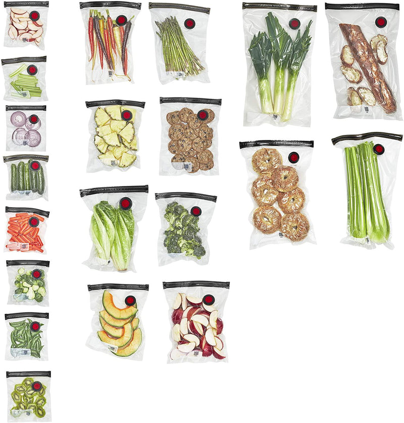 ZWILLING Fresh and Save Vacuum Sealer Bags, 1 Gallon, 20-pc, Assorted Sizes, Reusable Food Storage Bags for Meal Prep, Reusable Snack Bags, Reusable Sous Vide Bags, 15 x 11.2 x 5.7 inches, Clear.
