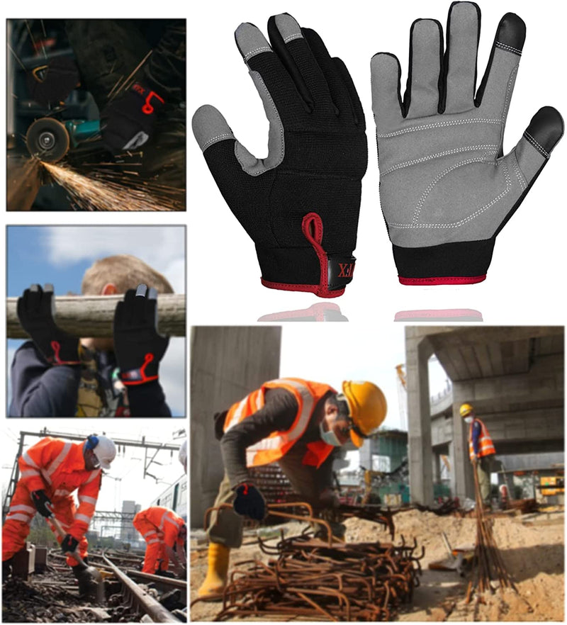 Mens Work Gloves Utility Touch Screen Breathable Spandex Rigger Padded Knuckles Working Mechanic Palm Safety Builder Dexterity Construction Gardening Camping Driving