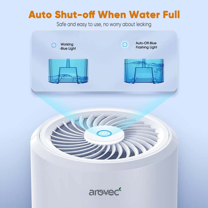 Arovec™ Upgraded Dehumidifier Large Water Tank Compact and Portable for Home, Kitchen, Bedroom, Bathroom, Basement Closet, Quiet Operating, Safety Auto Shut Off, 2-Yr Warranty (Arodry-900)