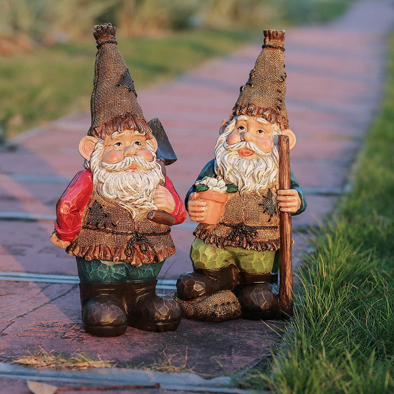TERESA'S COLLECTIONS 12 Inch Fall Garden Gnome Statues Decor Set of 2 Garden Sculptures & Statues Gnomes Ready to Work Resin Figurines Ornaments for Home Patio Yard Decorations