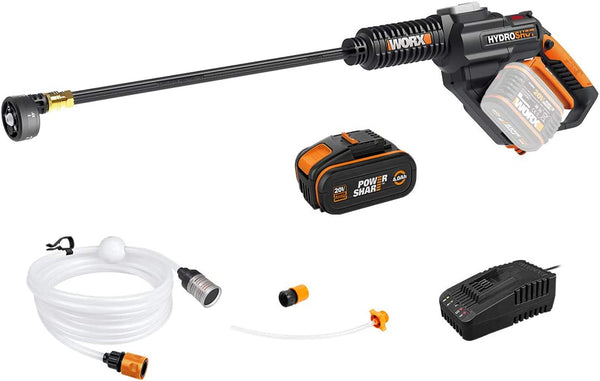 WORX 20V Cordless HYDROSHOT Portable Brushless Pressure Washer W/ POWERSHARE 4Ah Battery & 2A Charger - WG630E