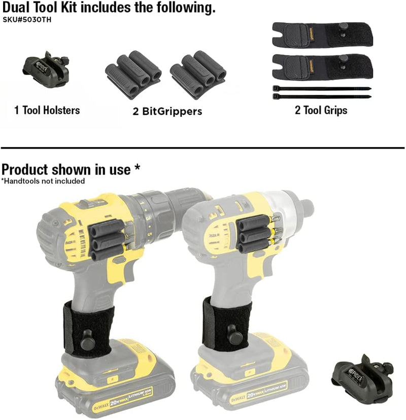 SPIDER Tool Holster Dual Tool Kit - 5 Piece Set for Carrying Tools and Organizing Drill Bits