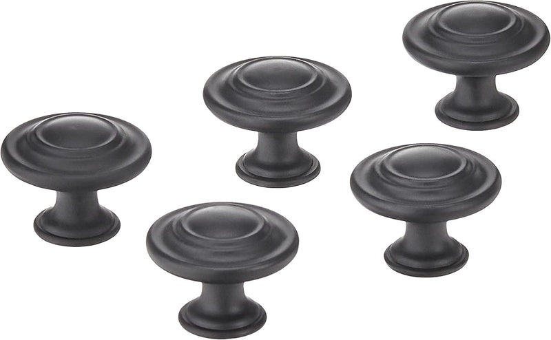 Amazon Basics Traditional Top Ring Cabinet Knob, 1.25" Diameter, Flat Black, 25-Pack