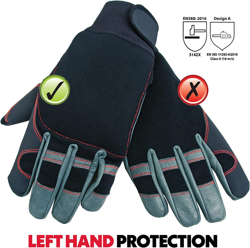 OREGON 295395 Large 4 Way Stretch Leather Chainsaw Protective Glove