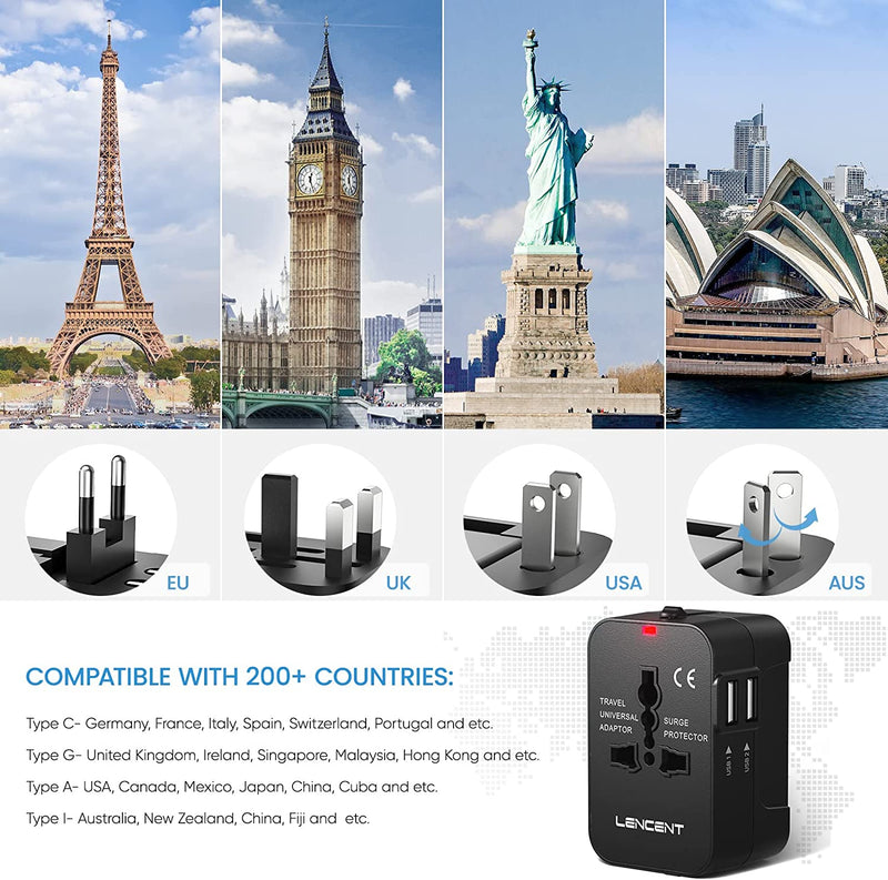 TESSAN Travel Adapter International Universal Power Adapter with 1 Type C &  3 USB Ports Worldwide Wall Charger for UK/EU/AU/US