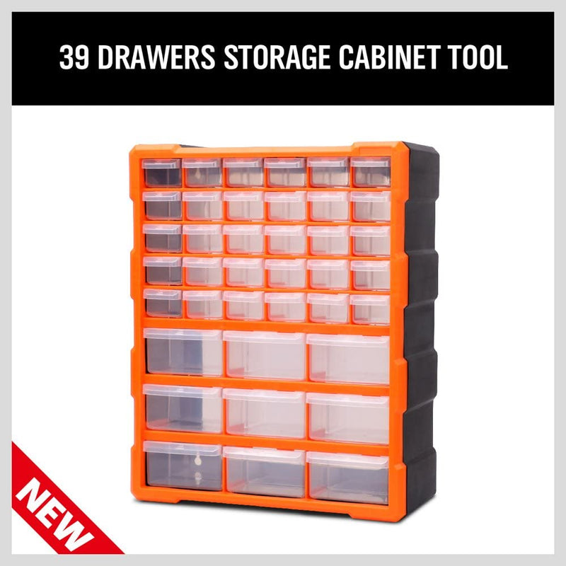 HORUSDY 39-Drawers Storage Cabinet Tool Box Parts Storage Bin Chest Case Plastic Organiser Toolbox with Divider in Drawer