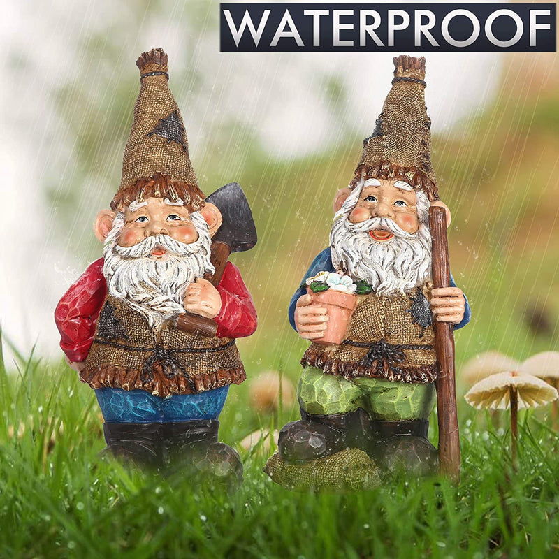 TERESA'S COLLECTIONS 12 Inch Fall Garden Gnome Statues Decor Set of 2 Garden Sculptures & Statues Gnomes Ready to Work Resin Figurines Ornaments for Home Patio Yard Decorations