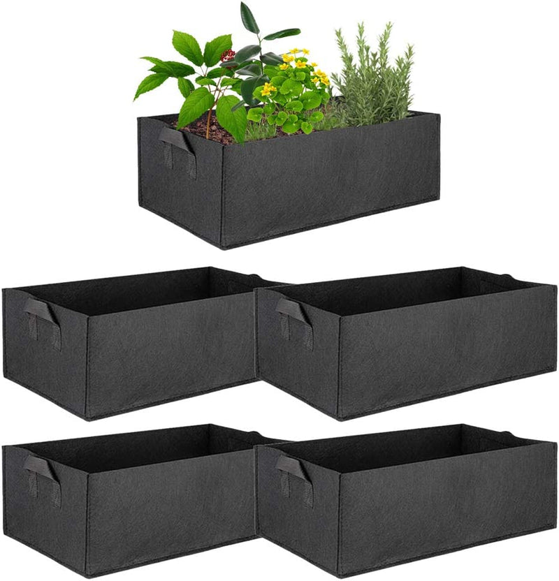 Valuehall Fabric Raised Planting Bed 5-Pack Rectangle Grow Bags Heavy Duty Nonwoven Fabric Plants Pots Aeration Fabric Pots for Vegetables, Flowers and Fruits V8020A (Large)