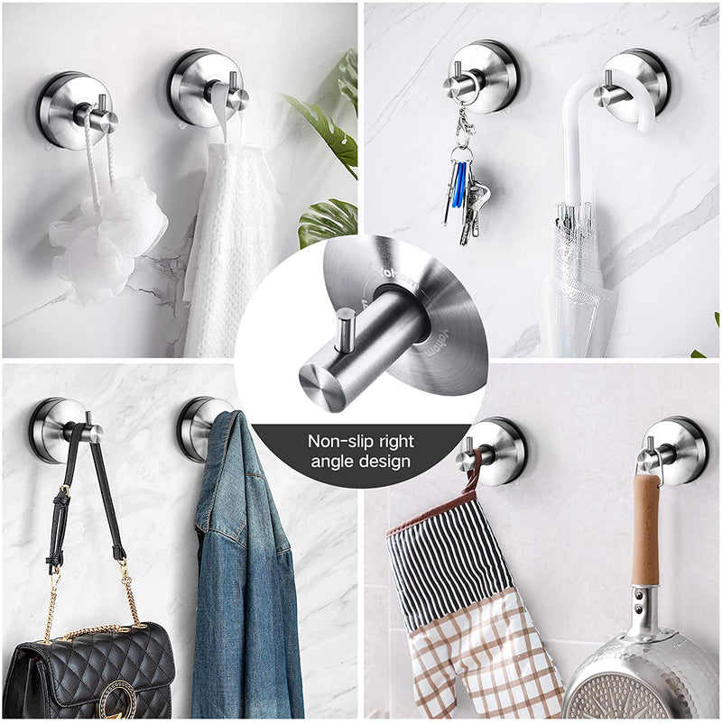 2Pcs Suction Cup Hooks Bathroom Shower Towel Holder Coat Rack Hanger H