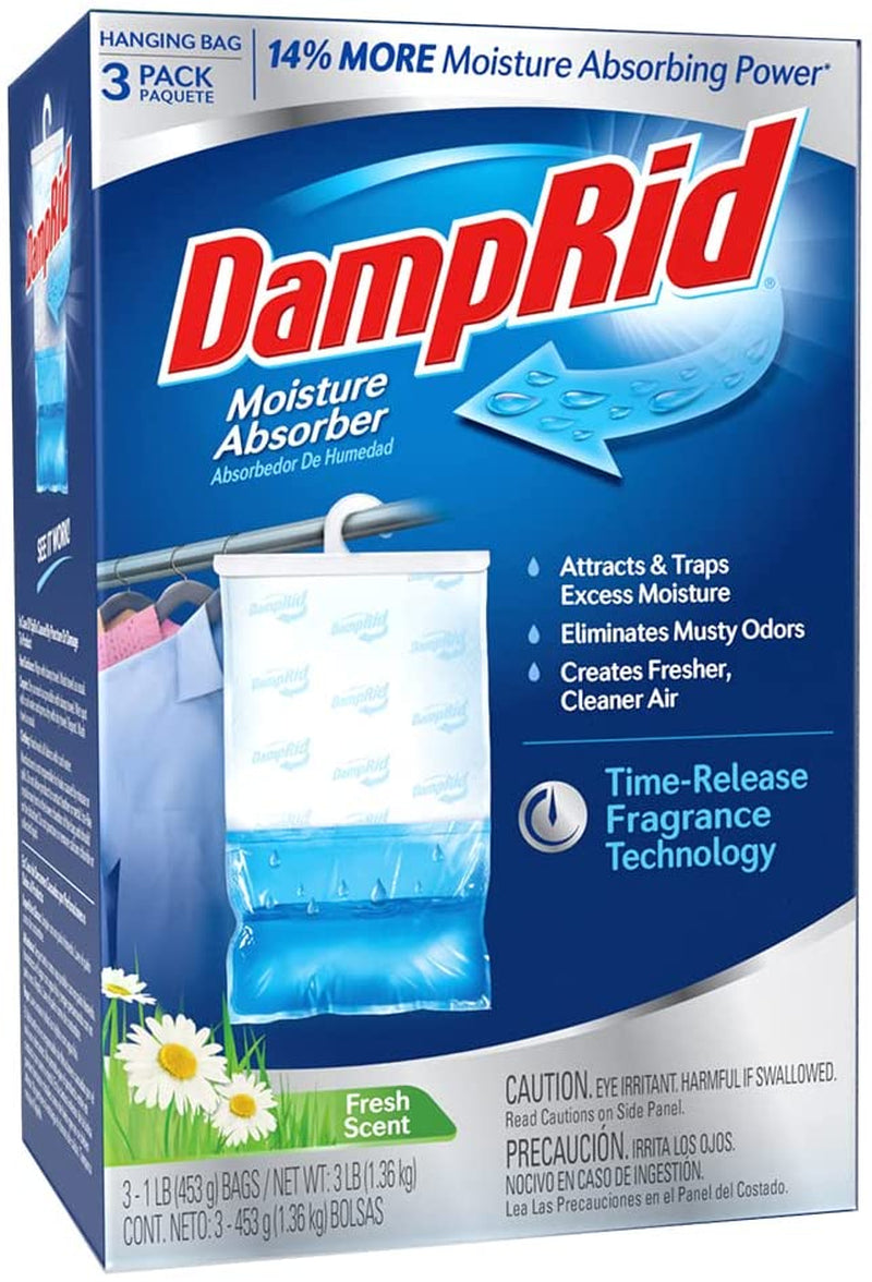 DAMPRID Fresh Scent Hanging Moisture Absorber, 16 Oz., 3 Pack - Eliminates Musty Odors for Fresher, 14% More Moisture Absorbing Power*, Blue, Medium (FG86FSSBAM)