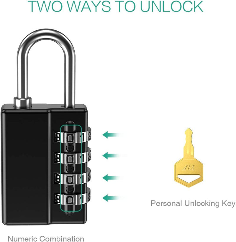 (Upgraded Version ) Combination Padlock, 4 Digit Resettable Security Padlock with Keys, Waterproof Gate Lock for School, Gym or Sports Locker, Fence, Toolbox, Case, Hasp Storage, 2 Packs