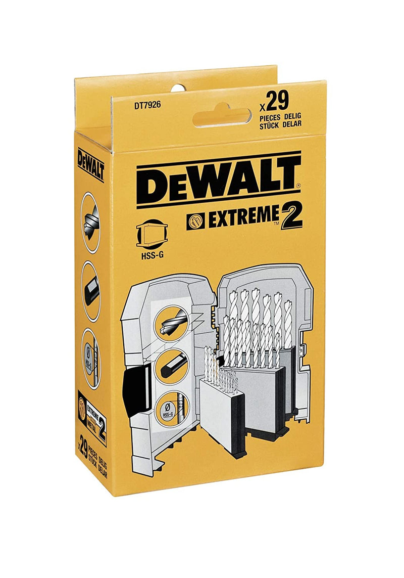 DEWALT DT7926-XJ Toughcase Extreme 2 HSS-G Metal Drill Set 29Pc 1-13Mm, Gold
