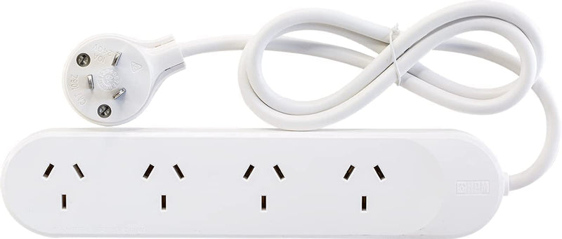 HPM R105 Standard Overload 4 Outlet Powerboard Powerboard - Standard 10A 2400W 4 Outlets White Overload Protection 0.9M Lead, White
