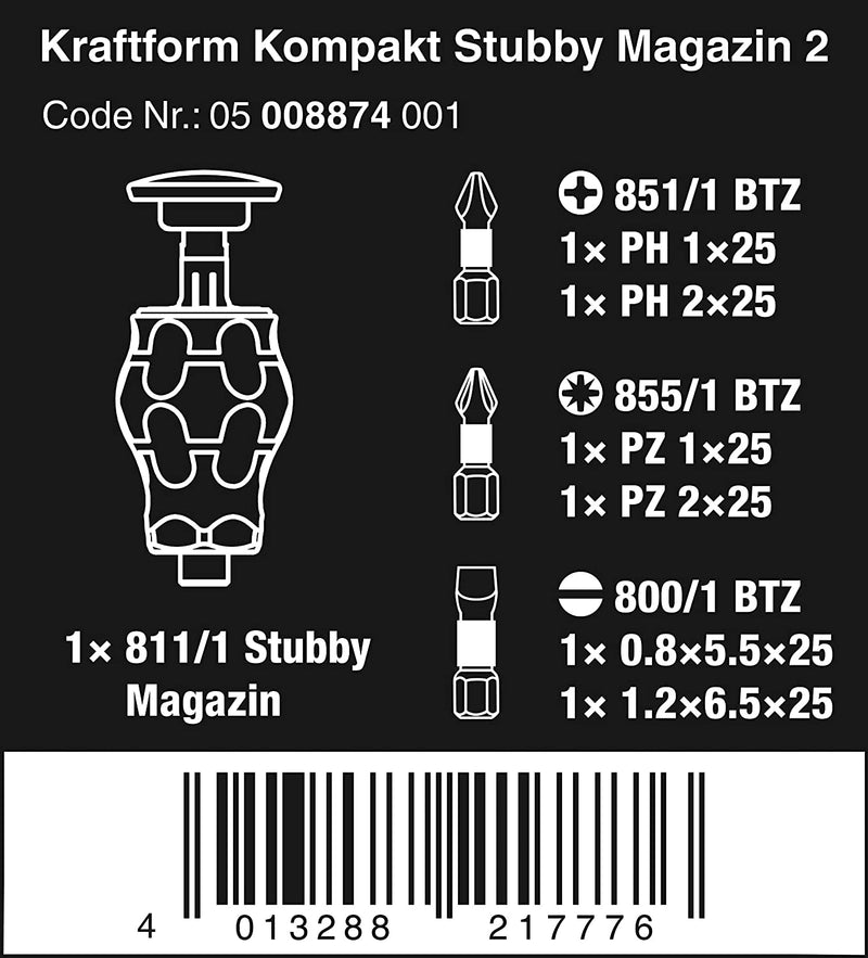 Wera 05008874001 Kraftform Kompakt Stubby Magazine 2, 6 Pieces