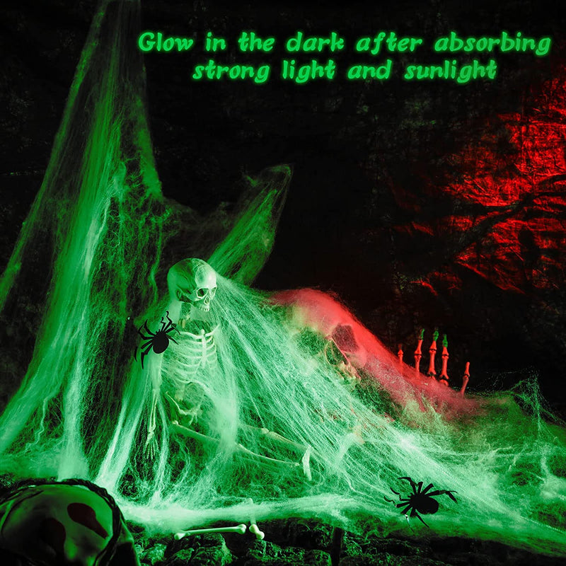 Glow in the Dark Spider Web Halloween Fake Spider Web White Stretch Spider Webs Halloween Decoration Cobwebs for Creepy Halloween Home and Party Indoor and Outdoor Decor, 200 G(1)