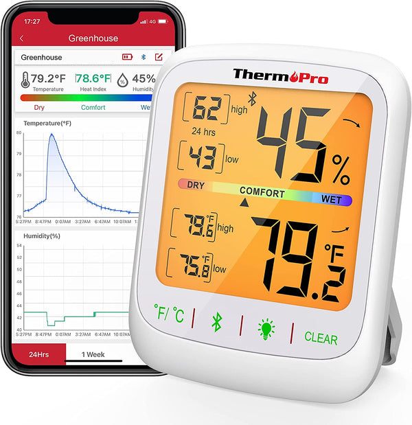 Thermopro Bluetooth Hygrometer Thermometer, 260FT Wireless Remote Temperature and Humidity Monitor, with Large Backlit LCD, Indoor Room Thermometer and Humidity Gauge, Max Min Records