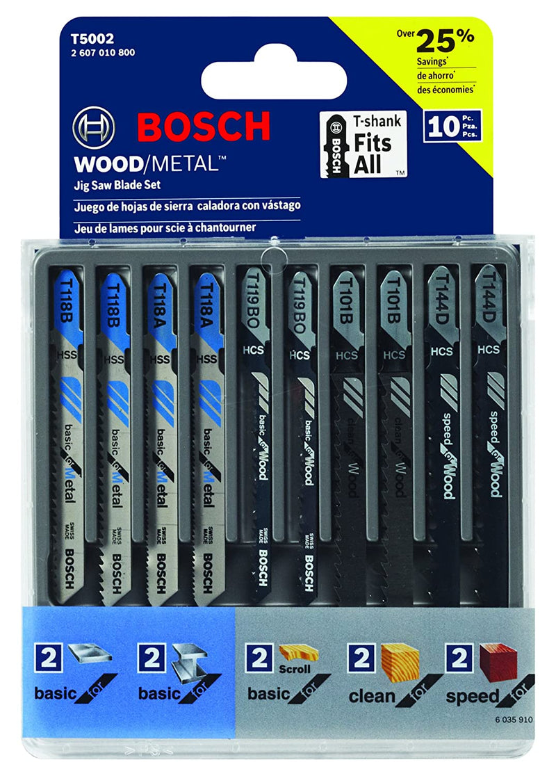 Bosch T5002 10-Piece Assorted T-Shank Jig Saw Blade Set