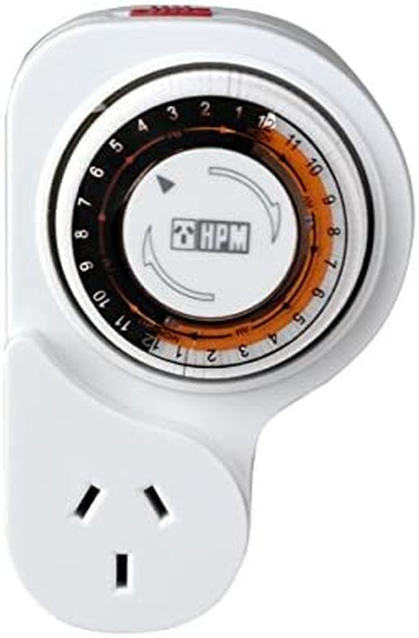 D809/1DP 24 Hour Analogue Timer - HPM Electrical Timer Unique Shape Leaves Adjacent Outlet Free Unique Shape Leaves Adjacent Outlet Free, Override Switch Allows Independent Control over The