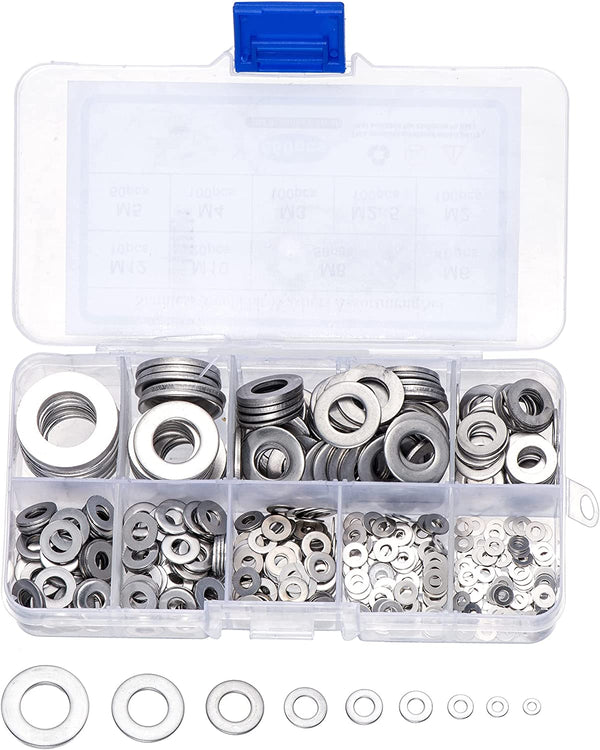 Yenghome 580 Pcs Metal Flat Washers for Screws,304 Stainless Steel Combination Washer Set (9 Sizes M2 M2.5 M3 M4 M5 M6 M8 M10 M12)