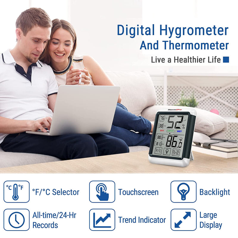Thermopro TP55 Digital Hygrometer Indoor Thermometer Humidity Gauge with Jumbo Touchscreen and Backlight Temperature Humidity Monitor