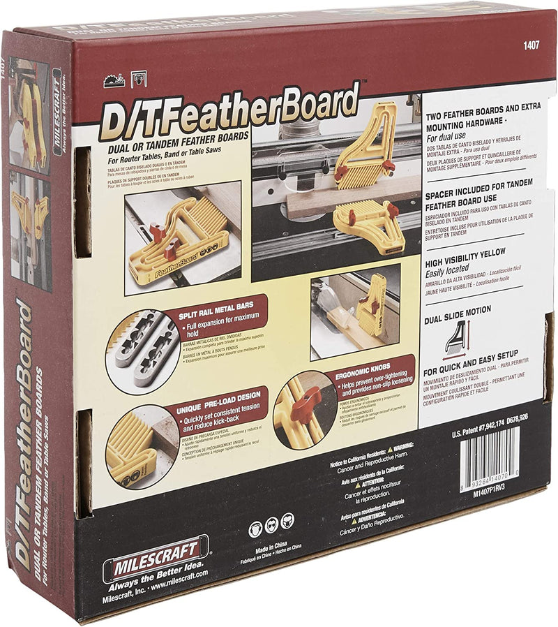 Milescraft 1407 D/Tfeatherboard Dual or Tandem Featherboards for Router Tables and Table or Band Saws , Yellow