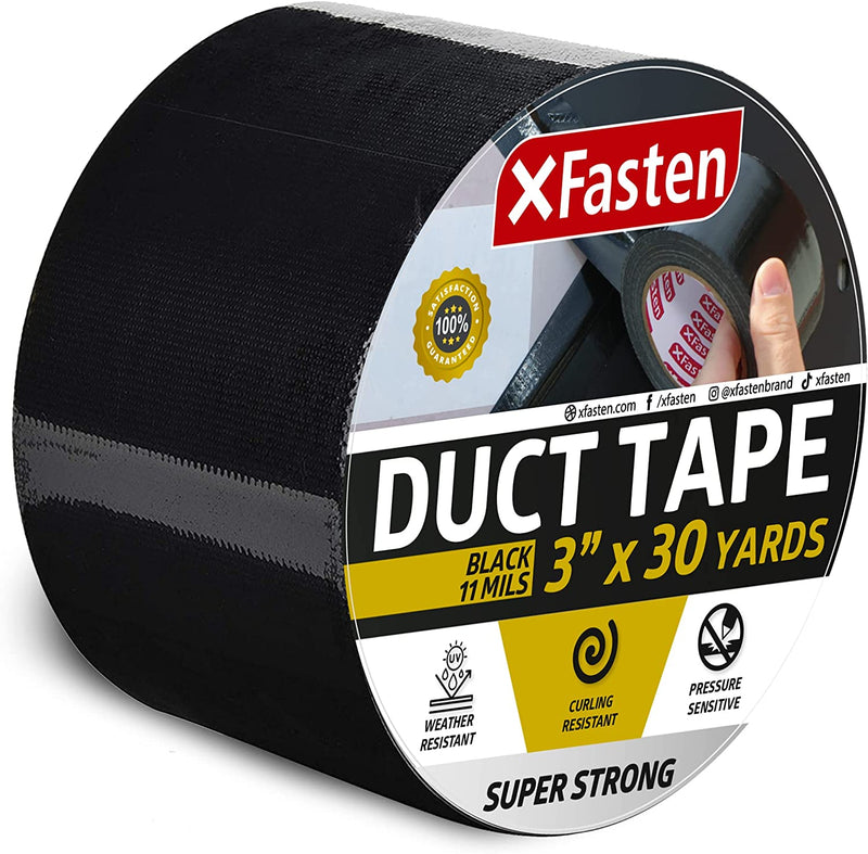 XFasten Super Strength Duct Tape Black 3' x 30 Yards Indoor and Outdoor Duct Tape for School and Industrial Use- Waterproof and Weatherproof
