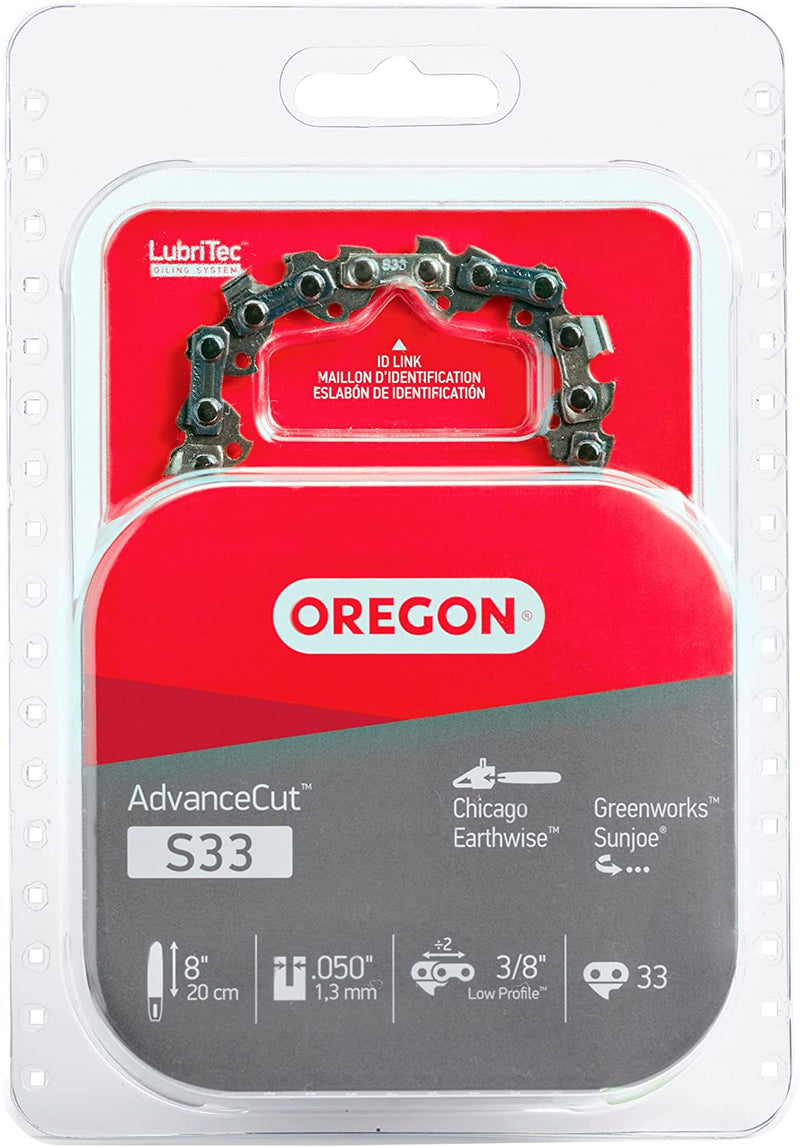 Oregon S33 Advancecut Replacement Chainsaw Chain, for Pole Saws & Chain Saw Tools 8-Inch Guide Bar, 33 Drive Links, Pitch: 3/8" Low Profile.050" Gauge (S33)