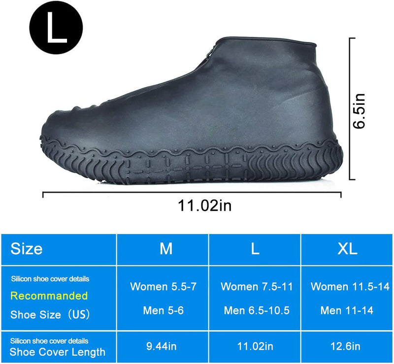 Shiwely Silicone Waterproof Shoe Covers, Upgrade Reusable Overshoes with Zipper, Resistant Rain Boots Non-Slip Washable Protection for Women, Men (L (Women 8-12, Men 7-11), Black)